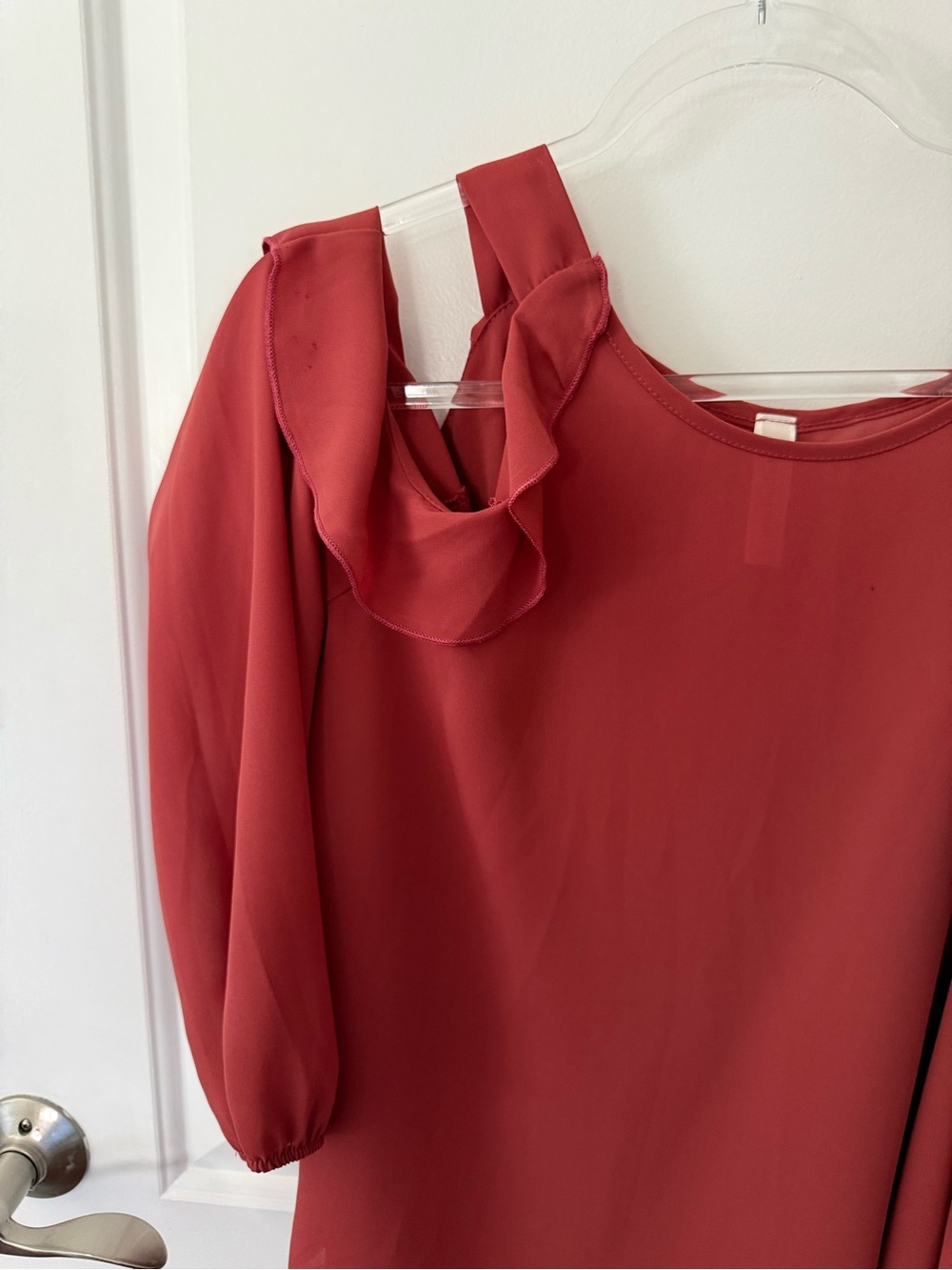 Peppermint Women’s Ruffle Cold-Shoulder Blouse - Rust Red - Picture 3 of 5